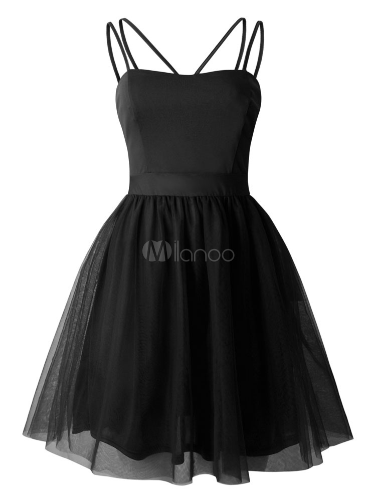 Sexy Skater Dress Layered Swing Dress Strappy Tulle Pleated Mini Dress ...