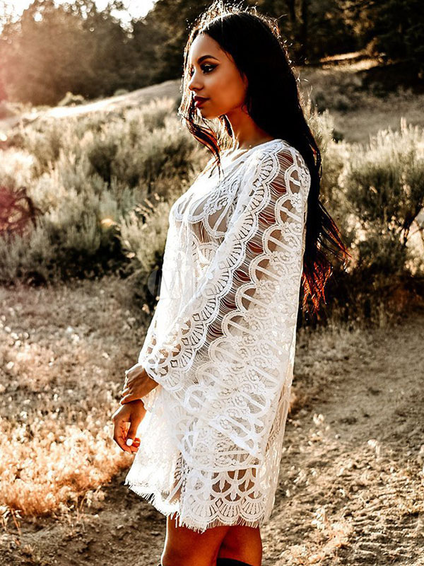 Spiaggia Copricostume Bianco Cotone Copricostume Da Spiaggia Con Nappe  Cardigan Lungo In Cotone E