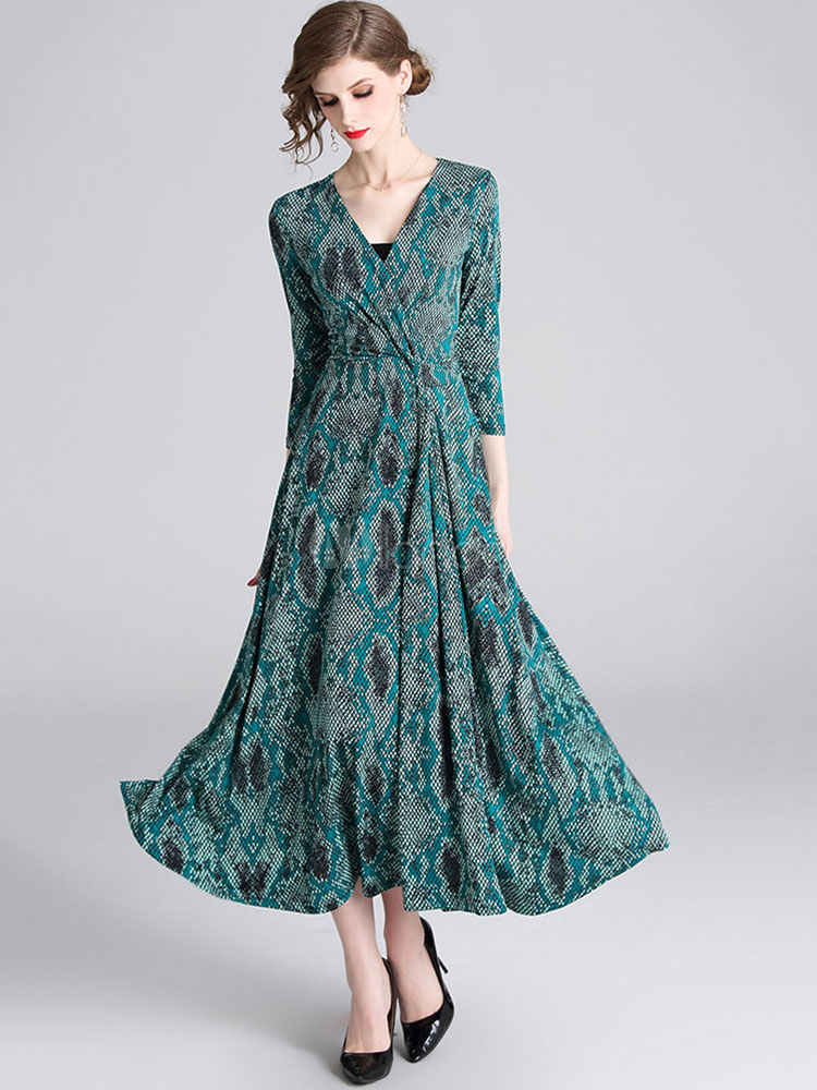green snake print maxi dress
