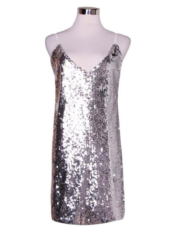 Sequin Club Dress Silver Glitter Slip Dress Women Going Out Dresses ...