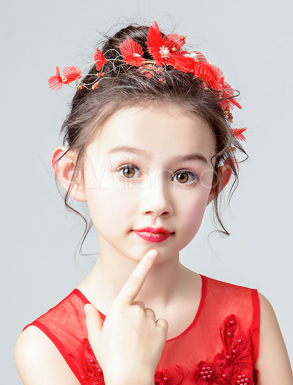 Red Flower Girl Headpieces Headband Flower Kids Hair Accessories