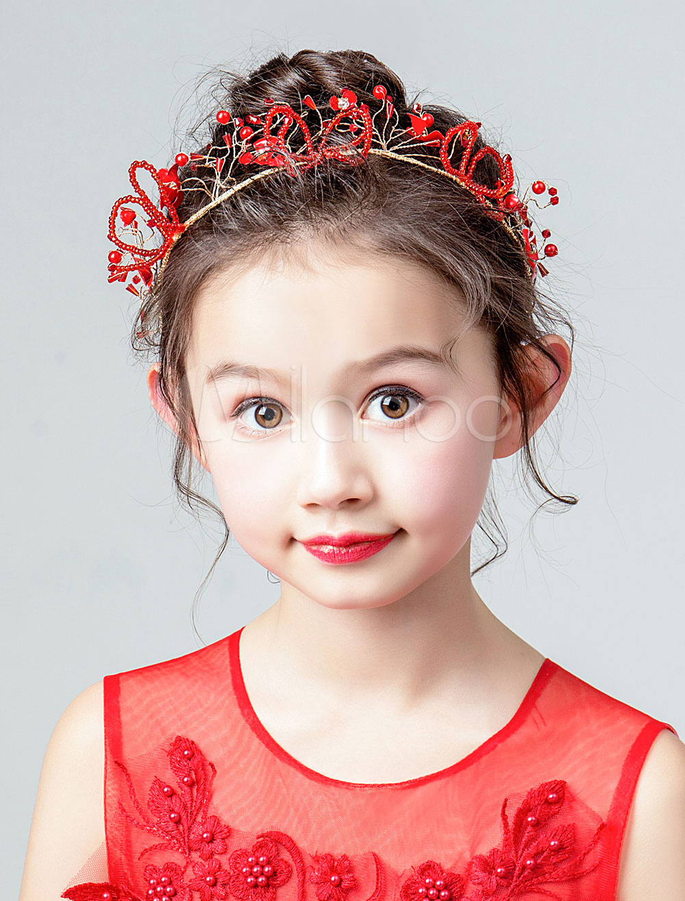 Red Flower Girl Headband Headpieces Kids Hair Accessories