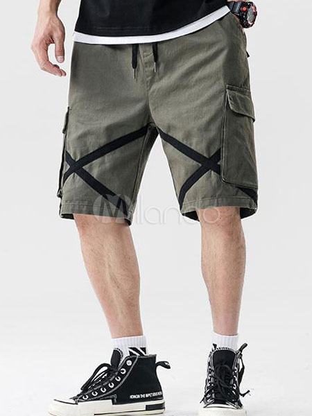 men's elastic drawstring cargo shorts