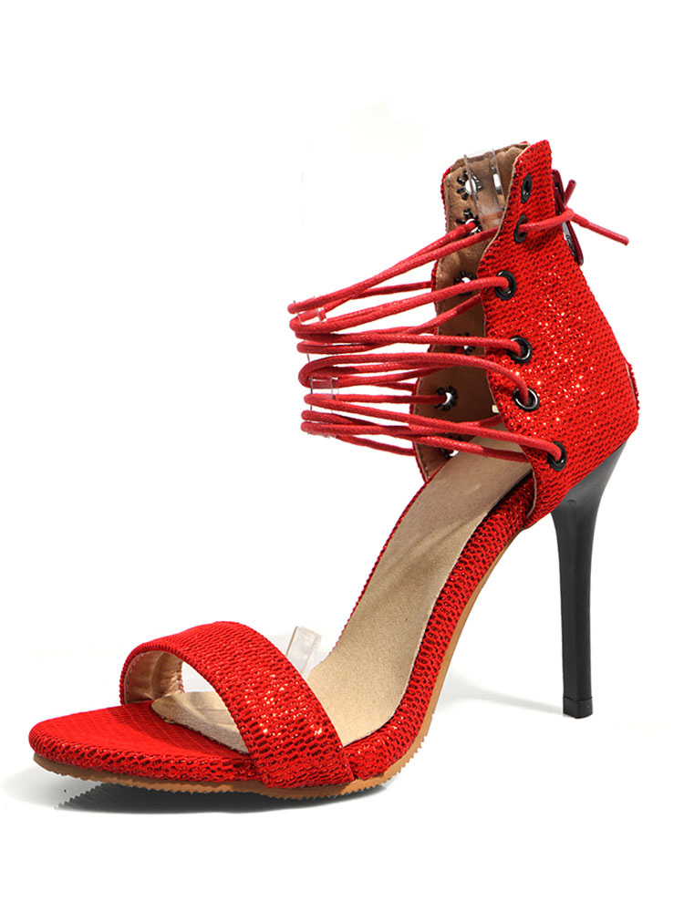 Sandali con tacco alto Sandali aperti con lacci e sandali rossi per le  donne - Milanoo.com