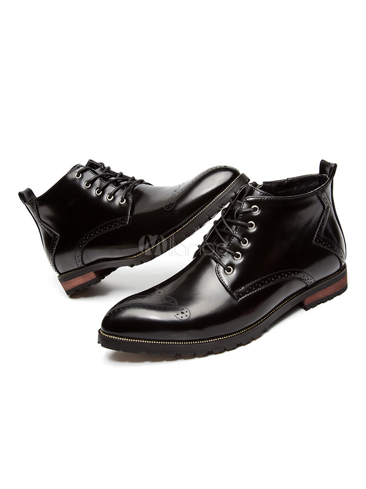 Botas de hombre Botines burdeos con cordones de punta redonda en color  burdeos - Milanoo.com