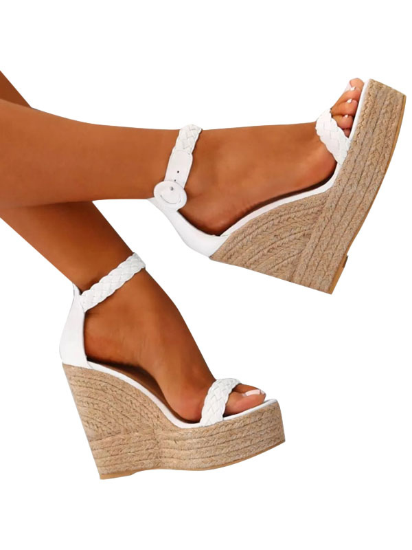 Chaussures Chaussures femme | Sandales femme semelle compensé avec boucle sandales blanches - BP81423