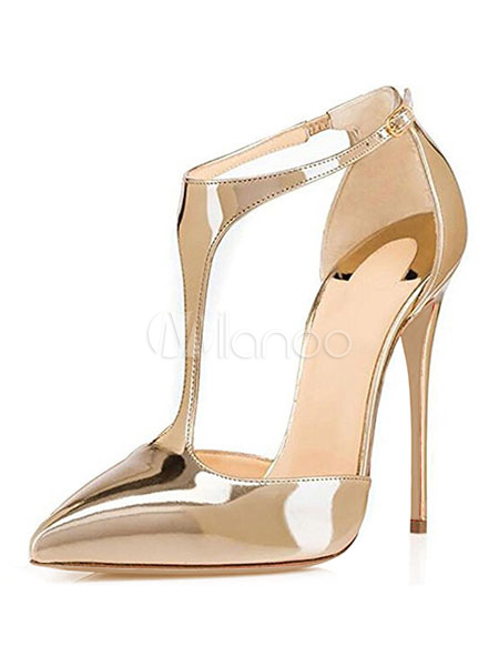 Women High Heels Gold Pointed Toe T Type Dress Shoes Plus Size Party ...