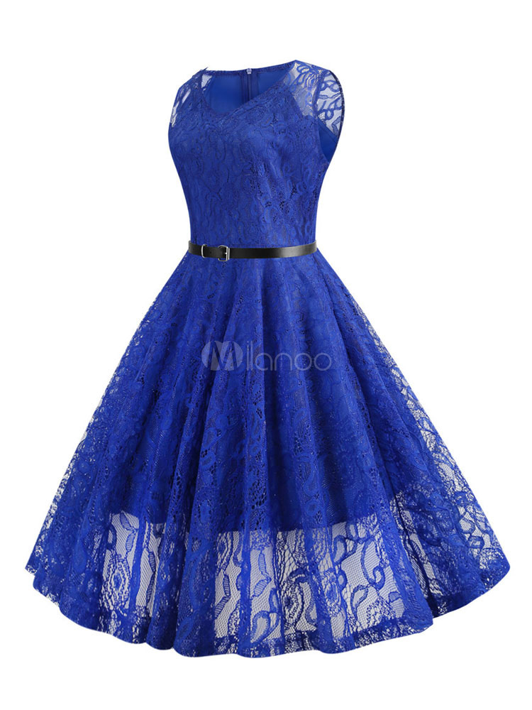 Lace Vintage Dress V Neck Summer Dress Sleeveless 1950s Women Swing ...