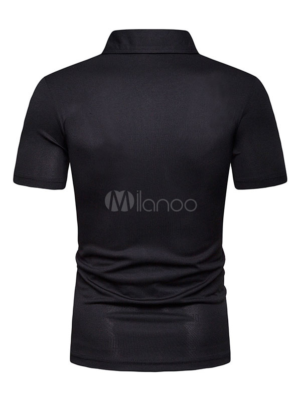 Black Polo Shirt Men Turndown Collar Short Sleeve Slim Fit Casual T Shirts