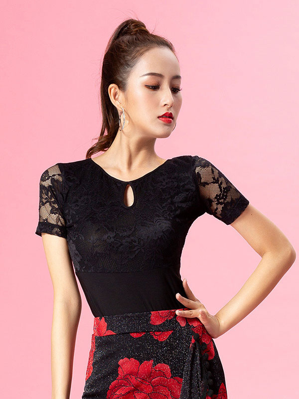 Ballroom Dance Costumes Black Women Lace Embroidered Ballroom Dancer