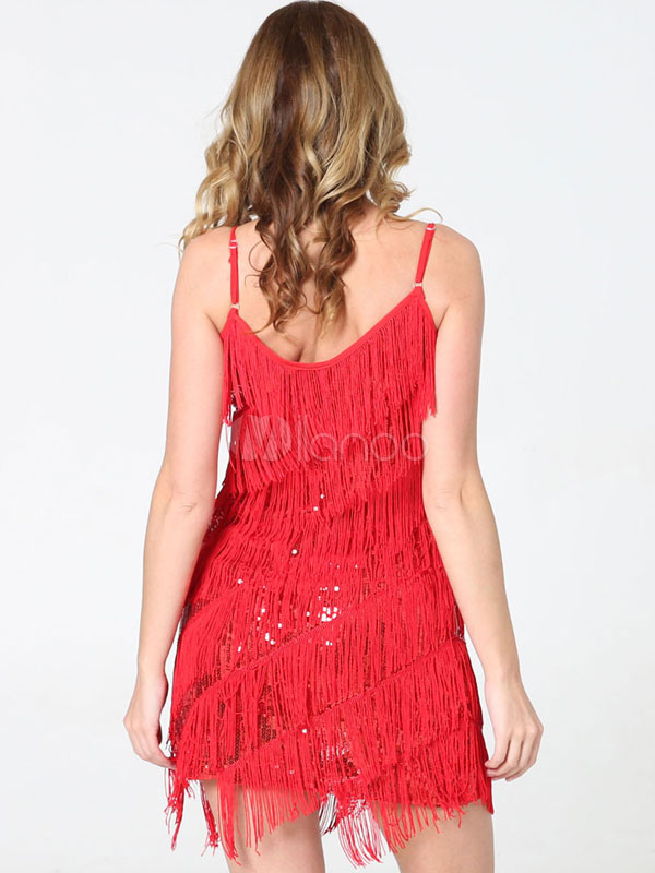 red fringe dance costume