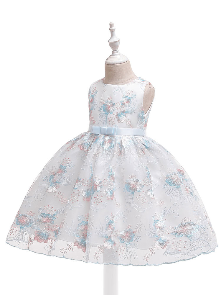 Flower Girl Dresses Embroidery Design Stain Waistband Tulle Ball Gown ...