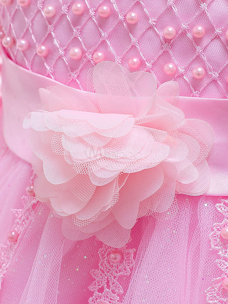 Flower Girl Dresses Tulle Pearls Beaded Half-sleeve Stain Sash Kids ...