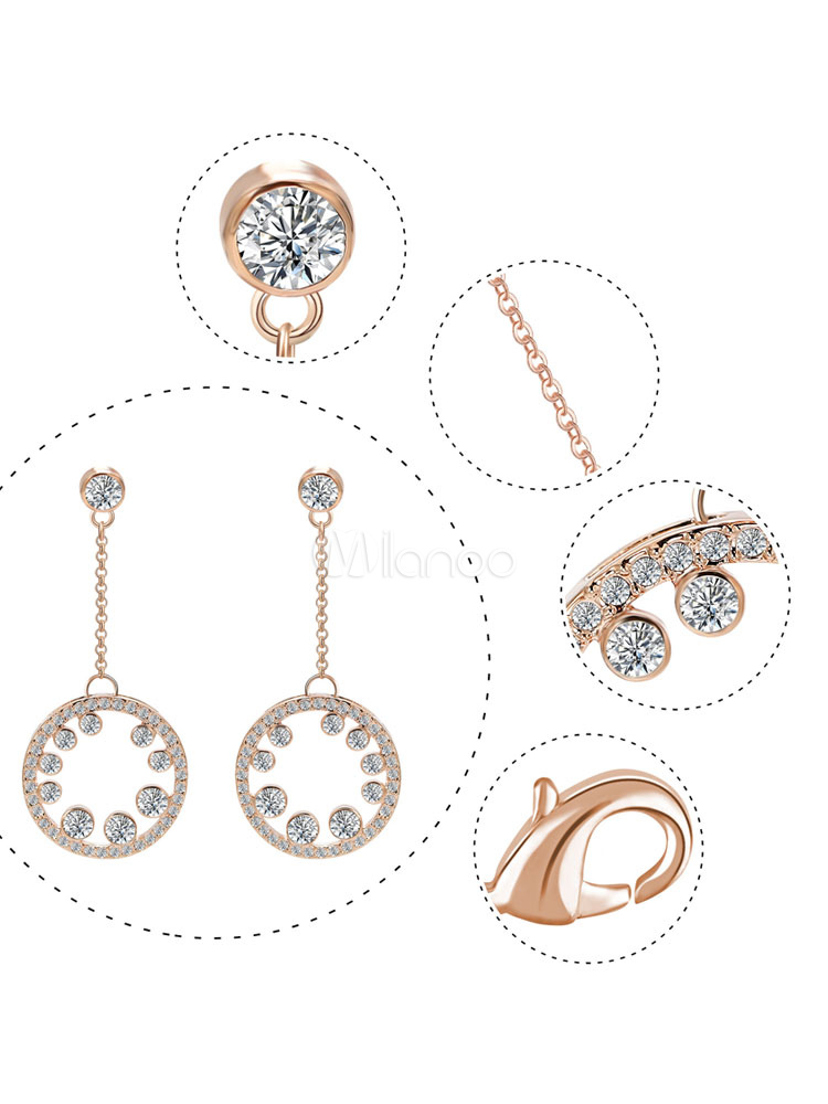 Gold Jewelry Set Women Rhinestones Round Pendant Earrings - Milanoo.com
