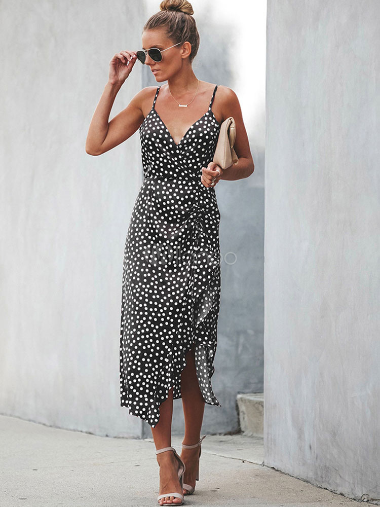Vestido de verano 2022 lunares divididos sin mangas con volantes vestido  para mujeres - Milanoo.com