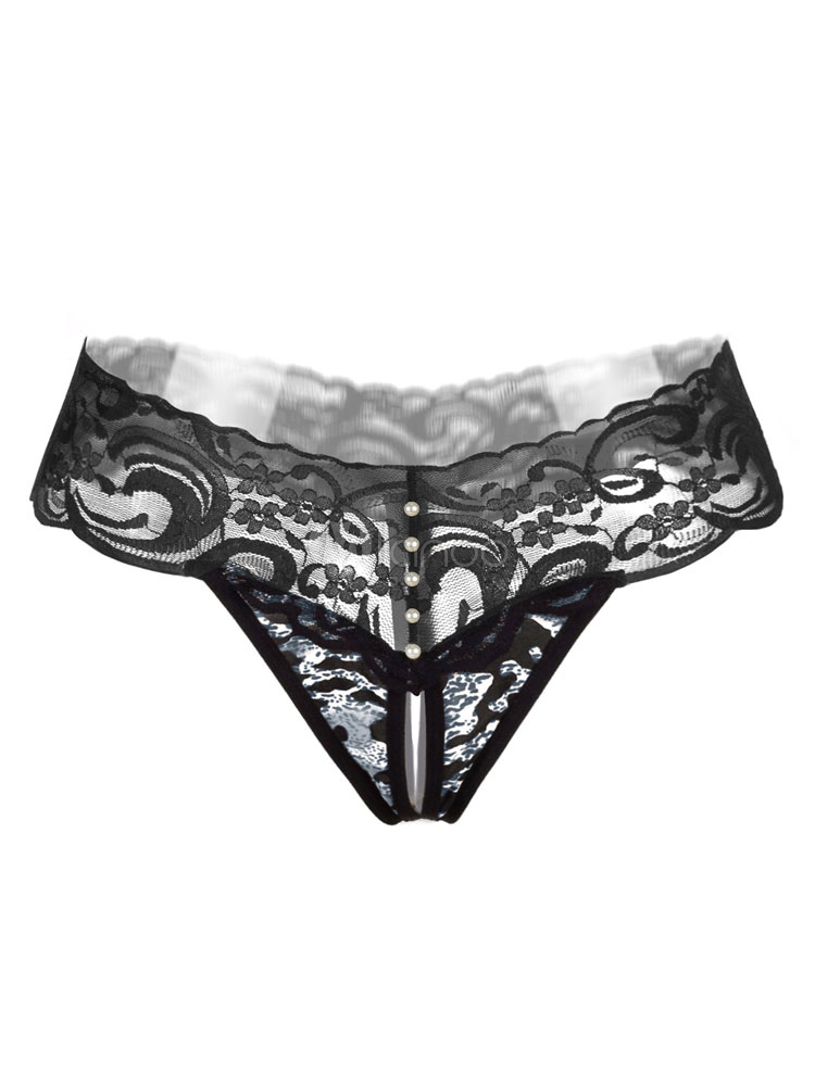 Tanga de encaje negro recortar ropa interior sexy para mujeres ropa