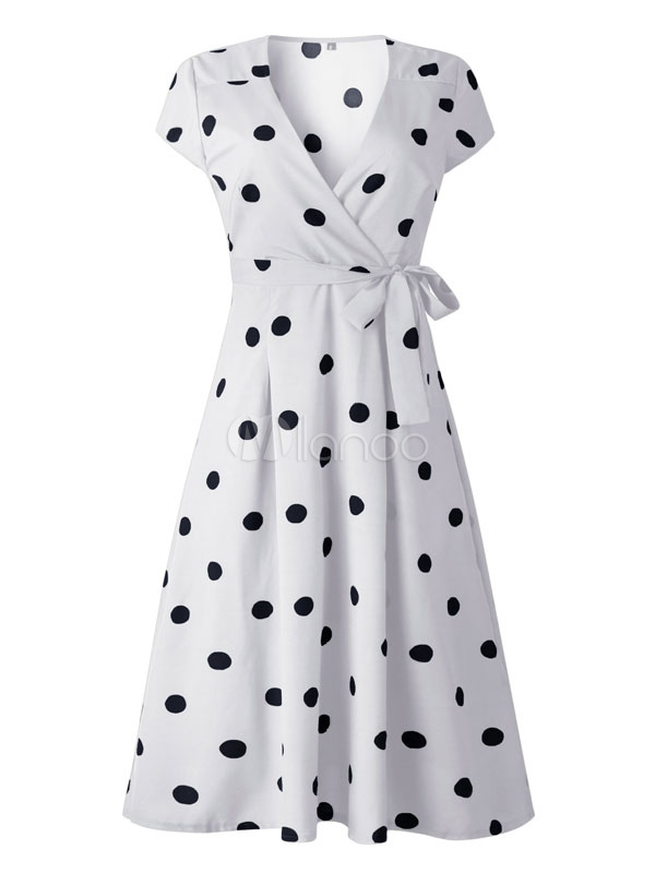 red and white polka dot midi dress