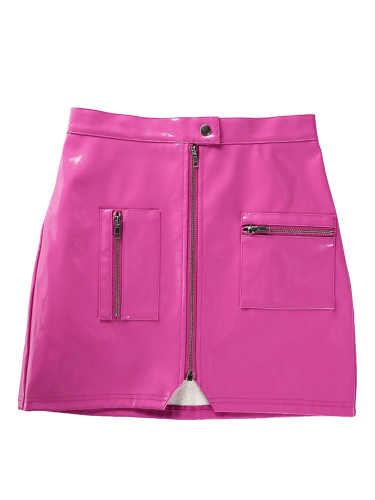 Women's Clothing Women's Bottoms | Sexy Mini Skirt Leather Like Zipper Short Bodycon Skirt With Pockets - MX41853