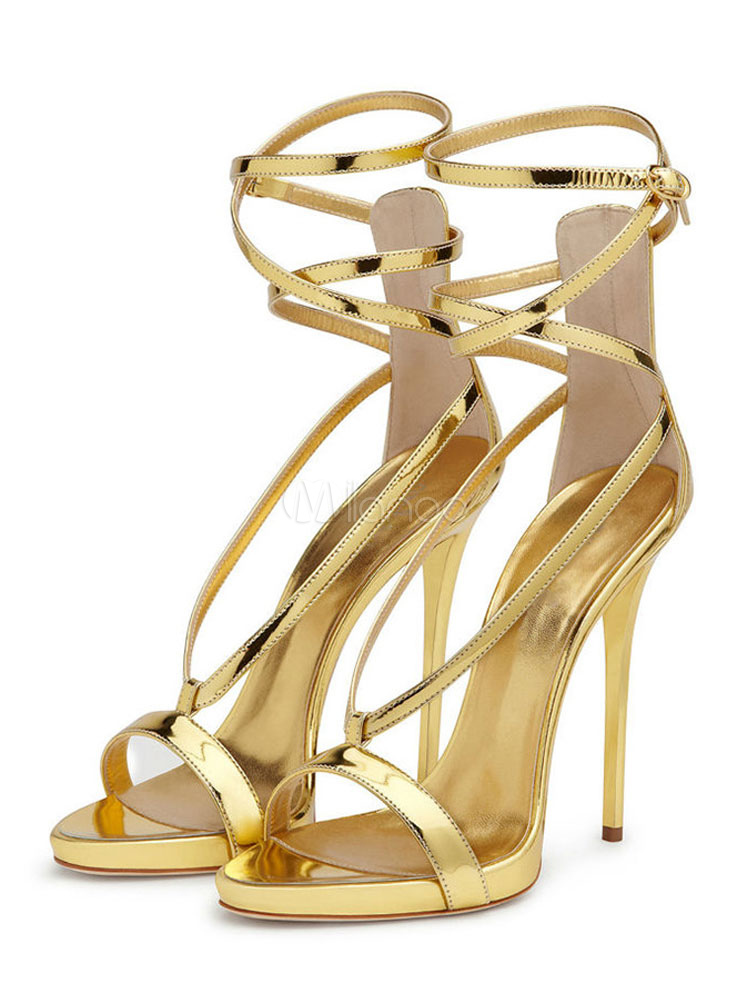 High Heel Sandals Gold Open Toe 