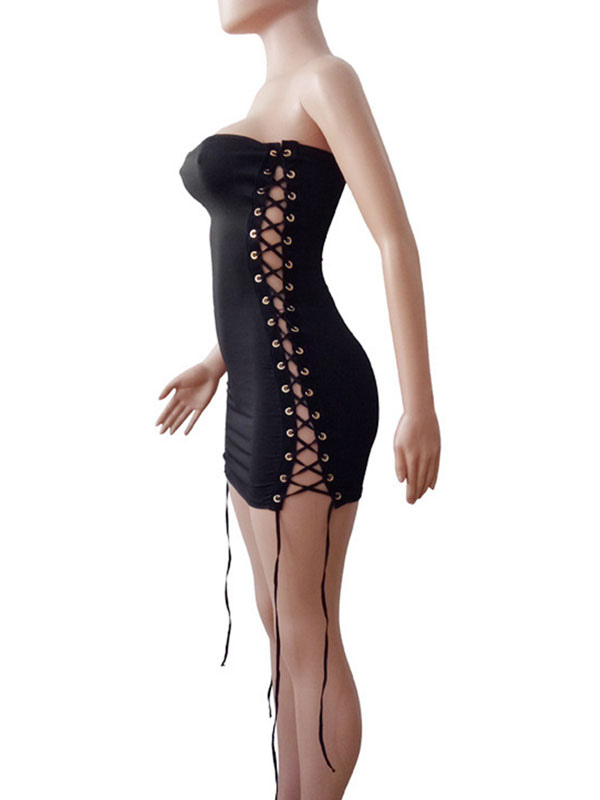 Women's Clothing Clubwear | Club Dress For Woman Strapless Lace Up Sleeveless Lycra Spandex Shaping Sexy Dress - UA18910