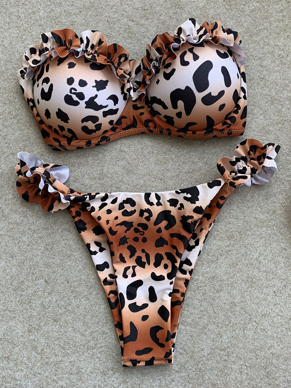 strapless leopard print bikini