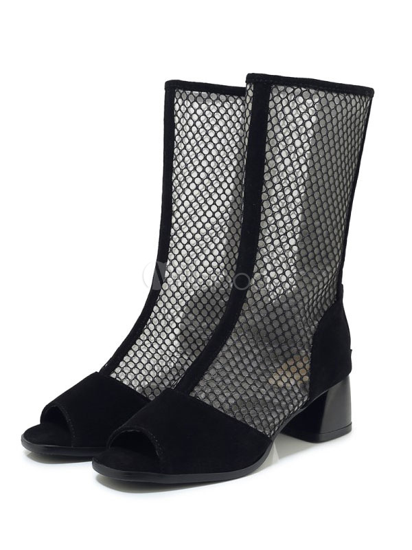 peep toe thick heel boots