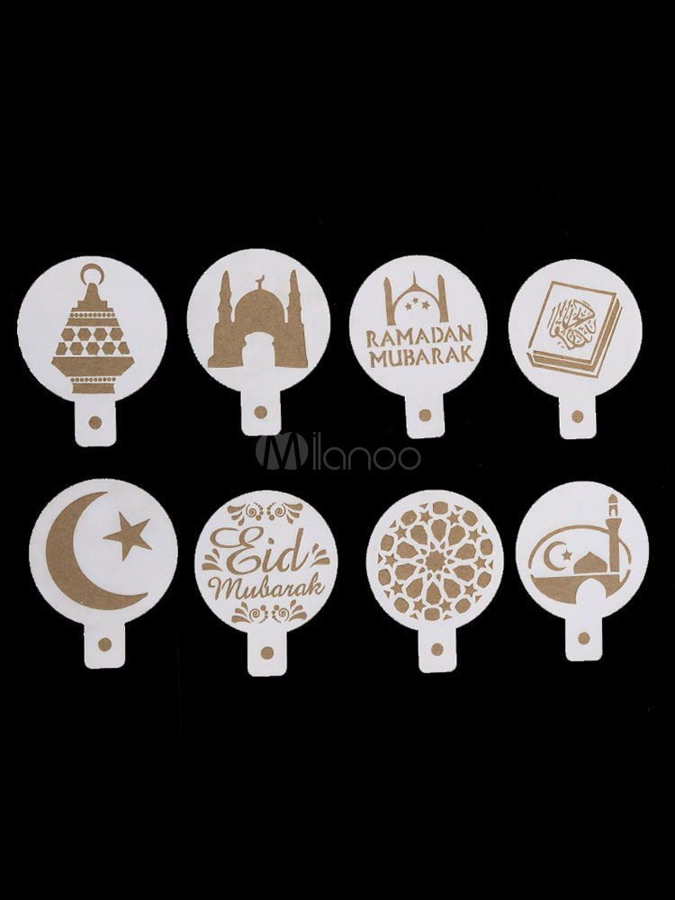 Mosque Eid Mubarak Ramadan Coffee Stencil Biscuits Mold Cake Decor Tools 