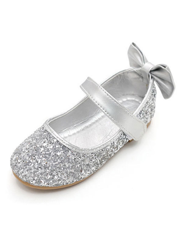 Silver Party Shoes Silver Round Toe Bow 