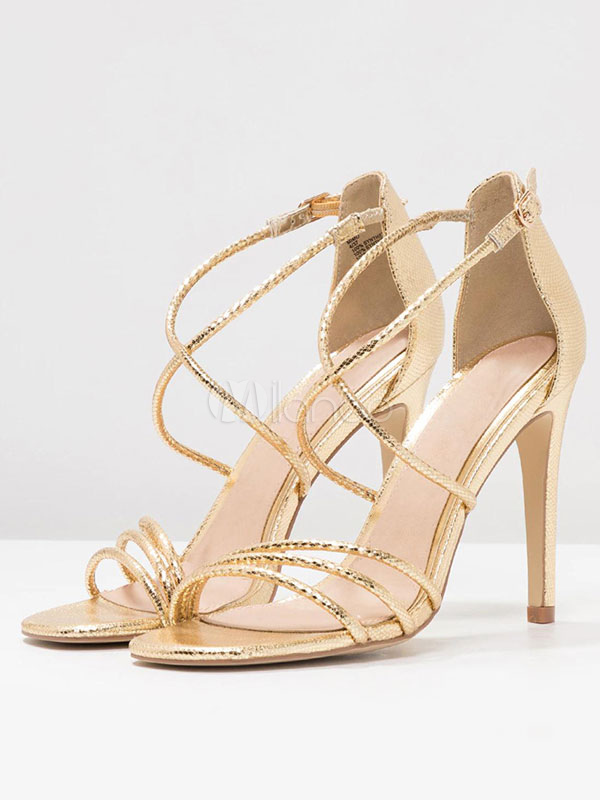 Women Party Shoes Gold Open Toe Strappy 