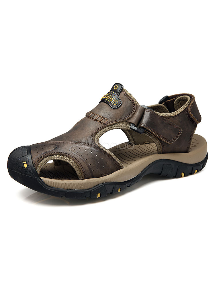 Men Flat Sandals Antiskid Breathable PU Leather Sandal Shoes - Milanoo.com