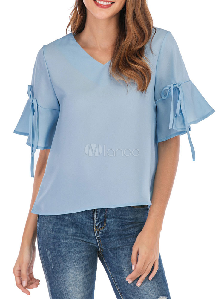 light blue chiffon top