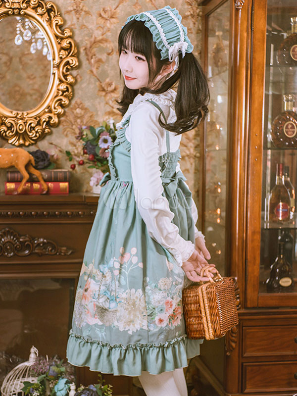 Sweet Lolita JSK Dress Rabbit Basket Printed Buttons Lolita Jumper ...