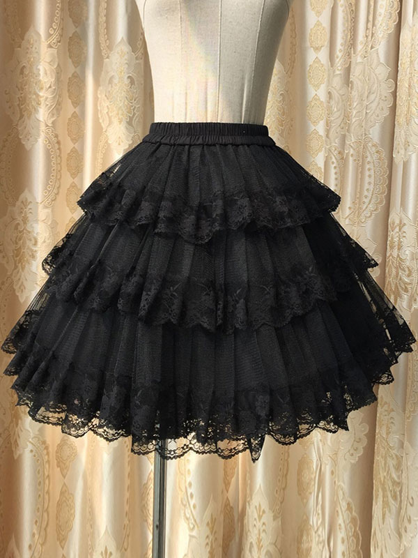 Black Lolita Petticoats Lace 3 Layer Lolita Underskirt - Milanoo.com