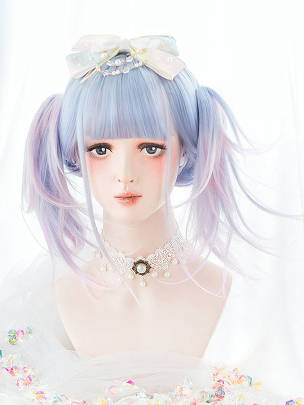 Sweet Lolita Wig Harajuku Unicorn Baby Blue Blunt Bang Lolita Hair Wigs