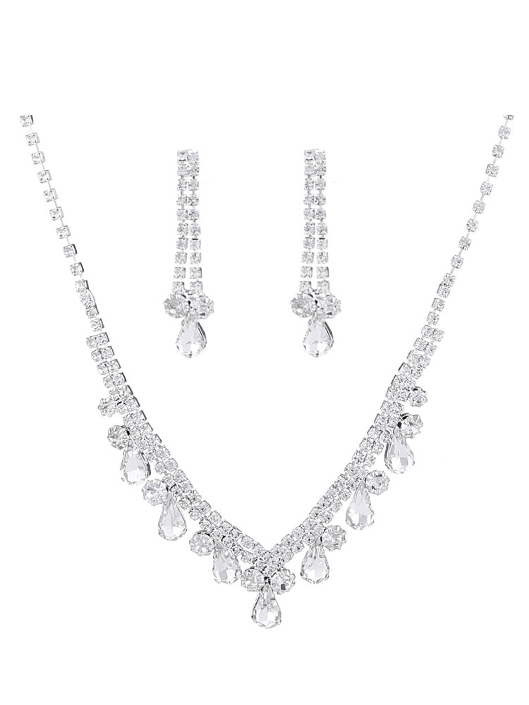 Fracción Odio sequía Conjunto de joyas de boda collar de diamantes de imitación de plata con  pendientes para la novia - Milanoo.com