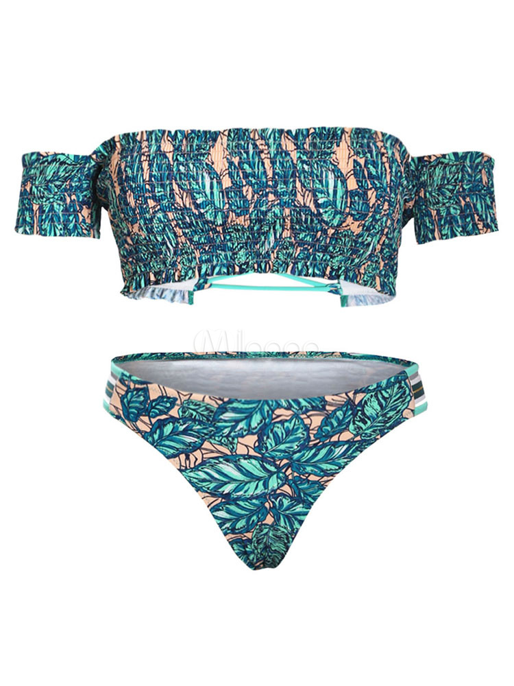 Y2k Bikini Set 2-teilig - Gestreift Mit Blumendruck Neckholder