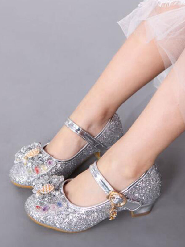 Wedding Flower Girl Shoes Silver Round 