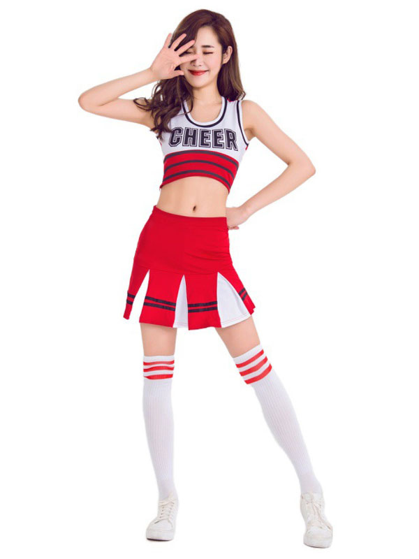 Lencerías Disfraces sexy | Disfraz Carnaval Sexy Cheerleader Costume Red Two Tone Lerrer Pritn Crop Top con Mini falda Halloween Carnaval Halloween - FX55124
