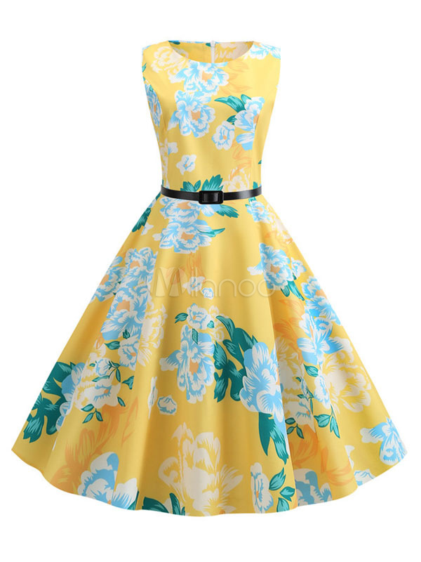 yellow 50s swing dress