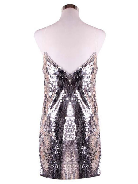 Women's Clothing Clubwear | Woman Club Dress Silver Straps V Neck Sequins Sexy Party Dress - WP89762