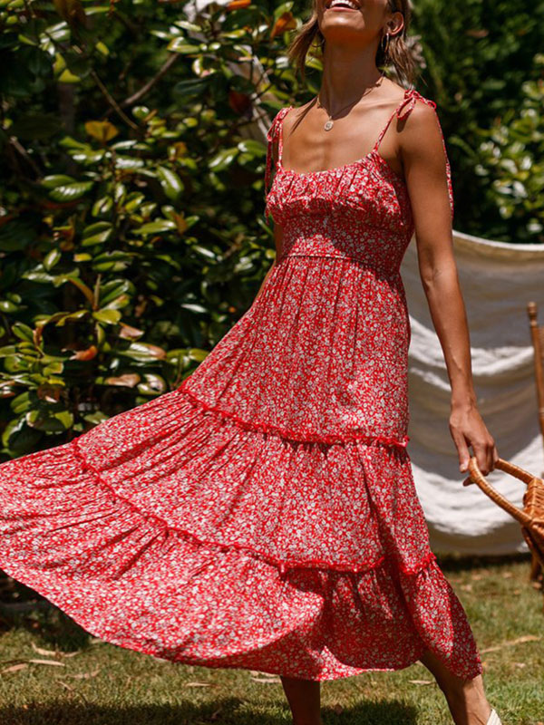 red boho maxi dress