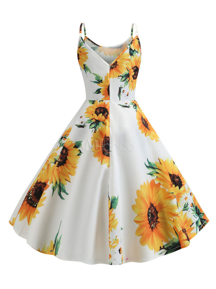 Sunflower Dress Vintage Summer Dress 1950s Sleeveless Women Swing Dress ...