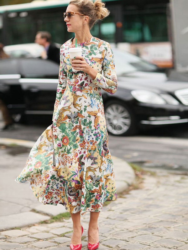 Платье с цветочным принтом с длинным рукавом с чем носить