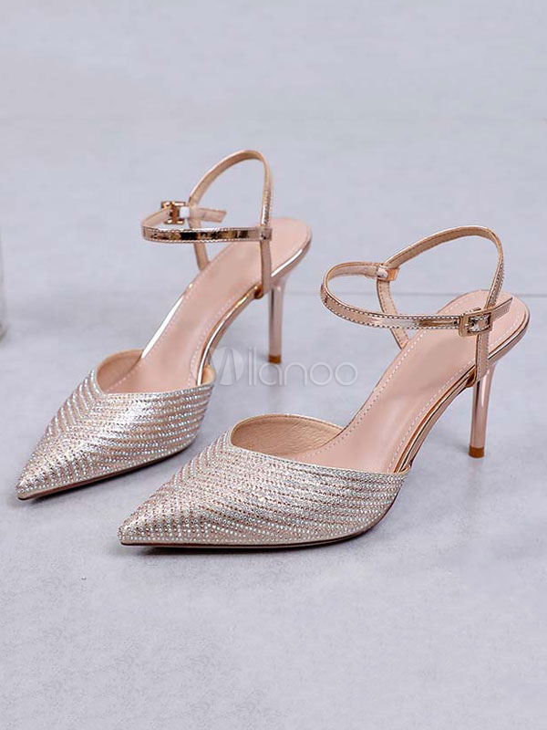 Women High Heels Champagne Pointed Toe 