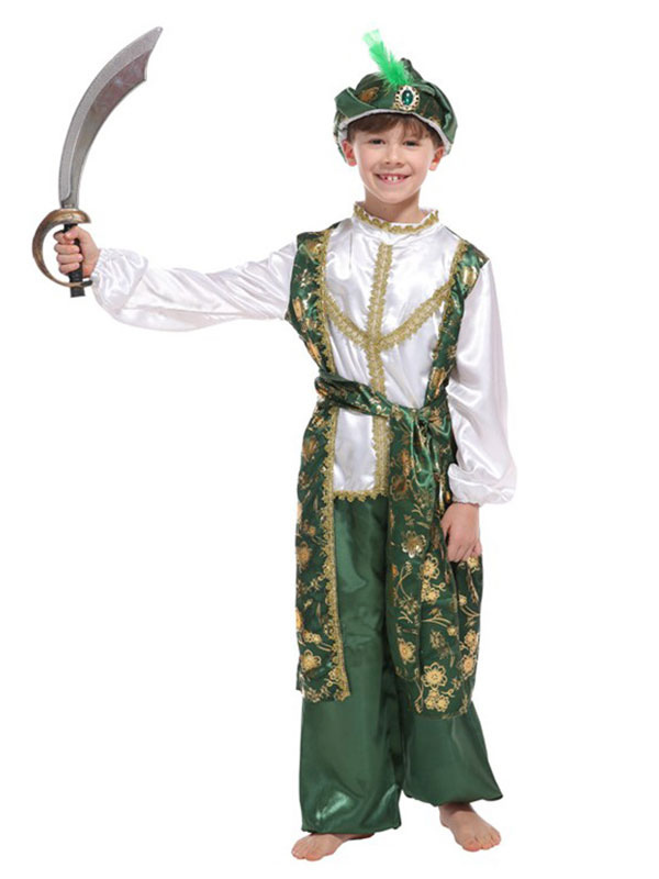 子供アラジンコスプレグリーンフローラルプリント4ピース男の子コスプレ衣装ハロウィン Milanoo Jp