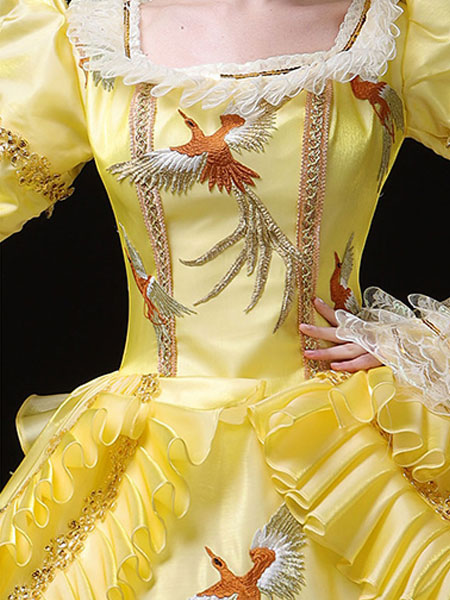 Costumes Costumes | Victorian Dress Costume Women's Yellow Retro Lace Ruffles Embroidered Marie Antoinette Costume Dress Rococo 