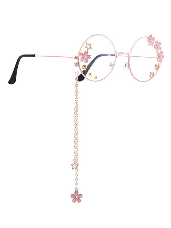 Costumes Lolita | Sweet Lolita Glasses Pink Chains Flowers Stars Round Frame Sunglasses - MZ25602