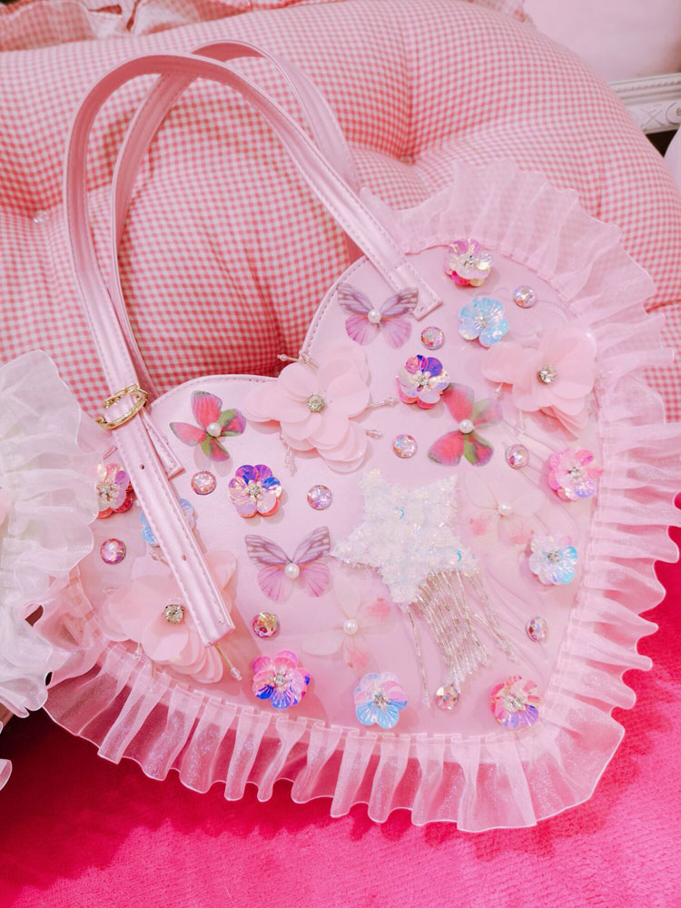 Costumes Lolita | Sweet Lolita Bag Pink Flowers Butterfly Lolita Shoulder Bags - WE21995