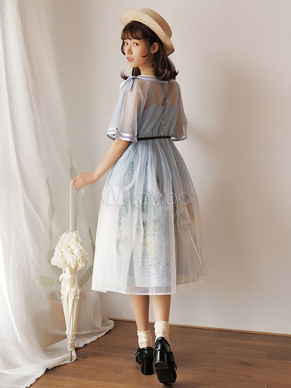 Classic Lolita JSK Dress Monet Oil Painting Print Blue Lolita Jumper ...
