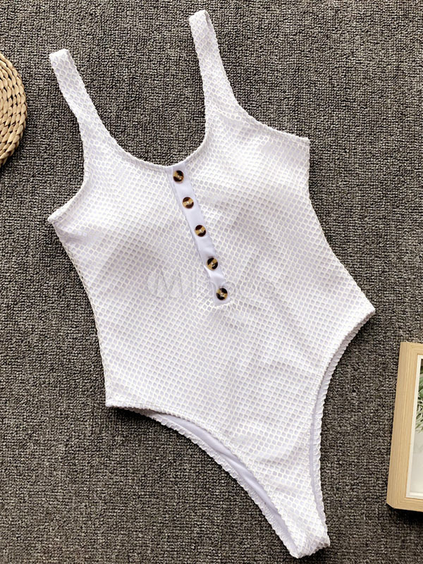 One Piece Swimsuits 2020 For Women White Buttons U Neck Shaping Summer
